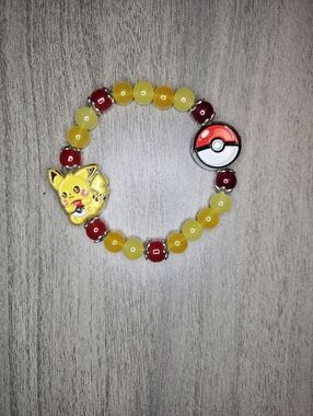 Handmade Pikachu Pokémon Bracelet – Beaded + Poké Ball Charm
